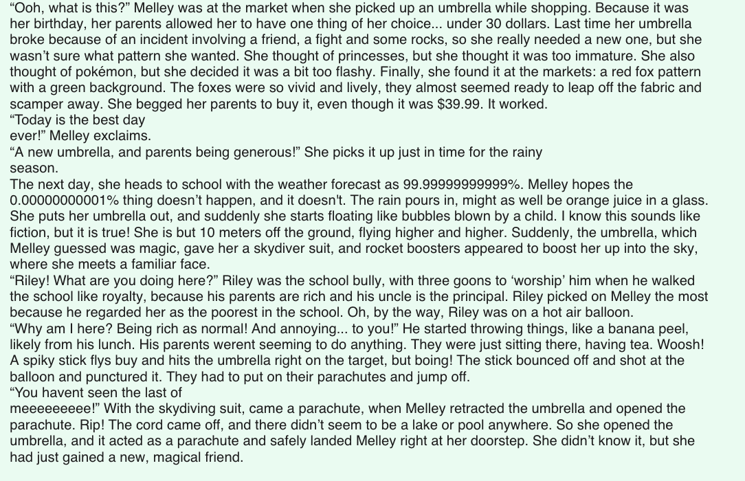 Early writing sample from a Year 5 student
