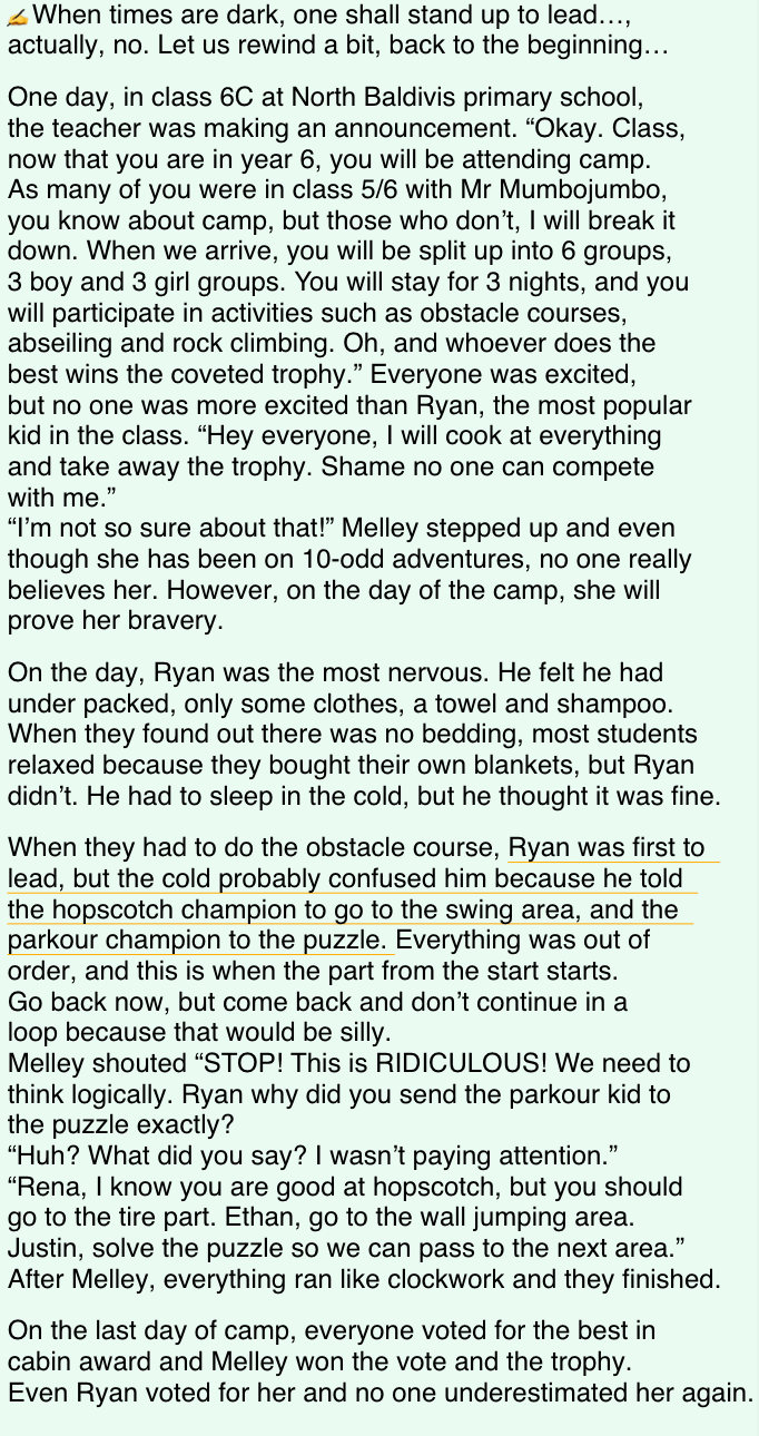 Later writing sample from the same Year 5 student