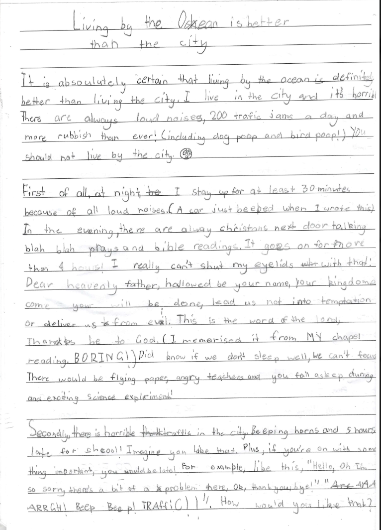 Later writing sample from the same Year 3 student